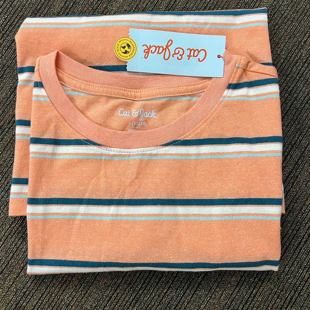 Cat & Jack Boy’s stripped  orange shirt NWT Size L